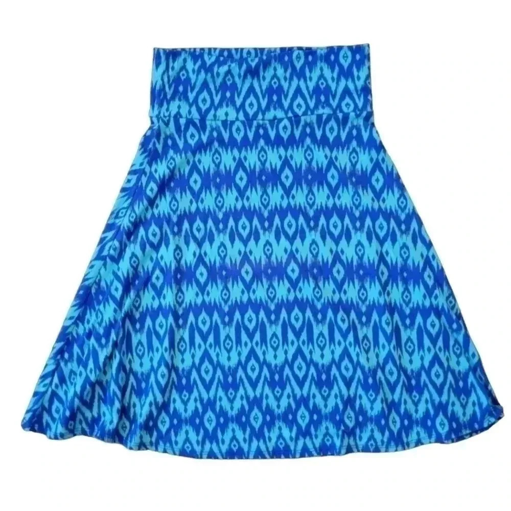 LuLaRoe Women's Azure Skirt Blue Aztec Size Medium